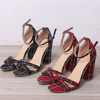 Women's Fashion Plaid Block Heel Dress Sandals 62049611S