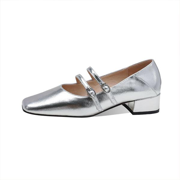 Women's Fashion Double Buckle Silver Mary Jane 01060793S
