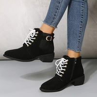 Women's Round-Toe Lace-Up Chunky Heel Short Boots 85252835C