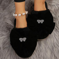 Women's Bow Knot Closed-Toe Furry Slippers 46089115C