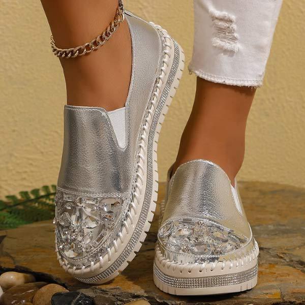 Women's Thick Sole Loafers with Rhinestone Embellishments 54888290C