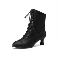 Women's Kitten Heel Front Lace-Up Ankle Boots 99680958C