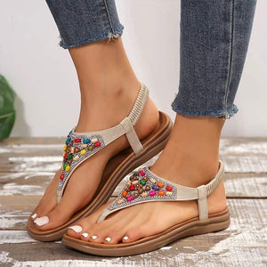 Women's Beaded Flat T-Strap Sandals 62457933C