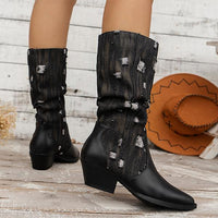 Women's Fashionable Retro Distressed Stitched Block Heel Boots 33981430S