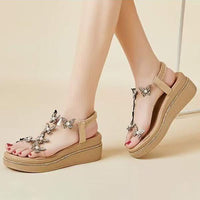 Women's Floral Rhinestone Wedge Sandals with Thick Sole 88755393C