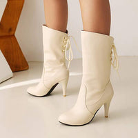 Women's Back-Laced Mid-Calf High Heel Boots 82810785C