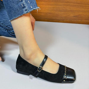Women's Casual Rivet Buckle Square Toe Flat Shoes 57880759S