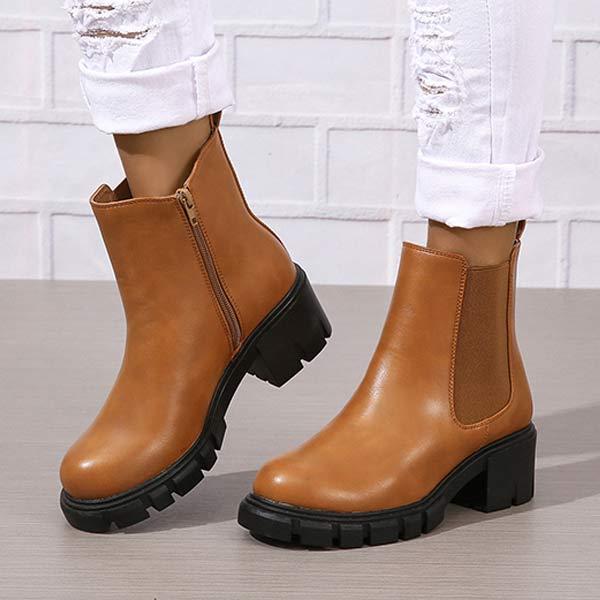 Women's Solid Color Elastic Ankle Boots with Chunky Heel 39387137C