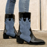 Women's Casual Retro Spliced Mid-calf Western Boots 62768101S