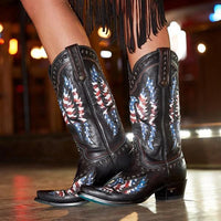 Women's Retro Star Stud Chunky Heel Mid-Cale Boots 11900979S