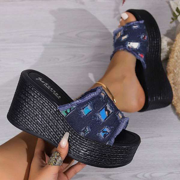 Women's Denim Wedge Sandals 33144722C