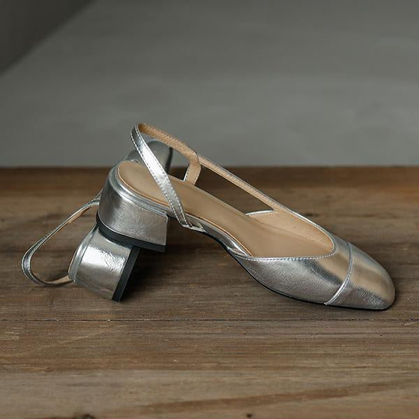 Women's Retro Soft Silver Block Heel Sandals 21178022C