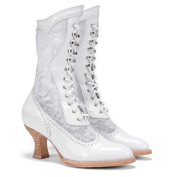 Women'S Lace Panel Mid Heel Boots 88628835C