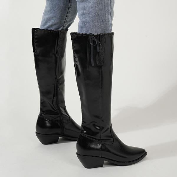 Women's Fashion Drawstring Chunky Heel Long Boots 52044978S