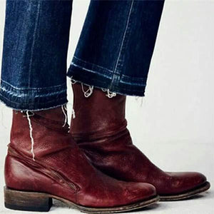 Women's Square Heel Low Heel Mid-Calf Zipper Boots 70765421C