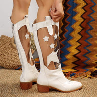 Women's Fashion Star Colorblock Chunky Heel High Boots 55028374S