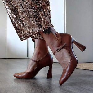 Women's Fashion Buckle Strap High Heel Shoes 93418971C