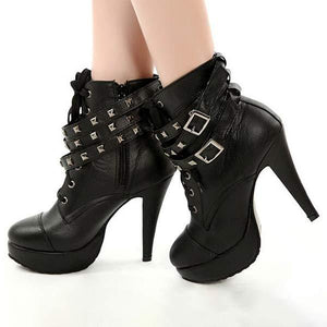 Women's Studded Vintage Chunky High-Heel Ankle Boots 02206096C