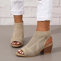 Women's Fashionable Knitted Thick Heel Fish Mouth Sandals 09825932S
