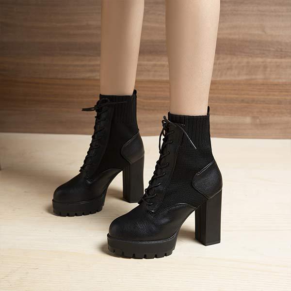 Women's High Heel Chunky Sole Front-Lace Ankle Boots 34015120C