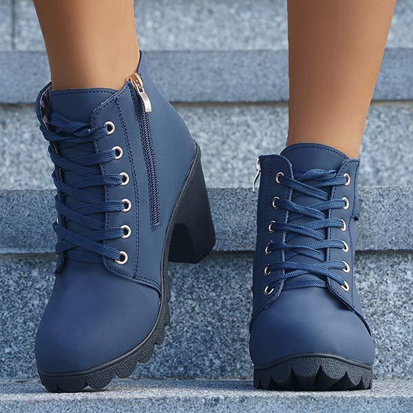 Women's Round-Toe Chunky Heel Ankle Fashion Boots with Side Zipper 89624837C