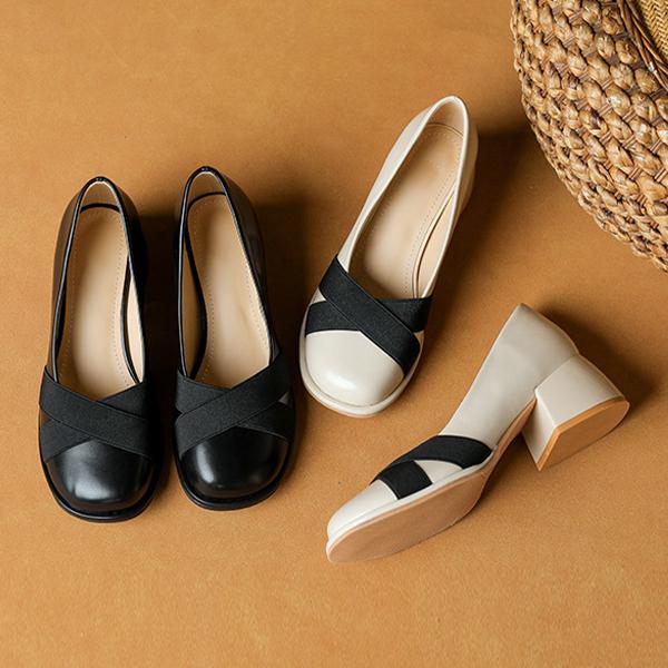 Women's Elegant Colorblock Chunky Heel Mary Jane Shoes 27523642C