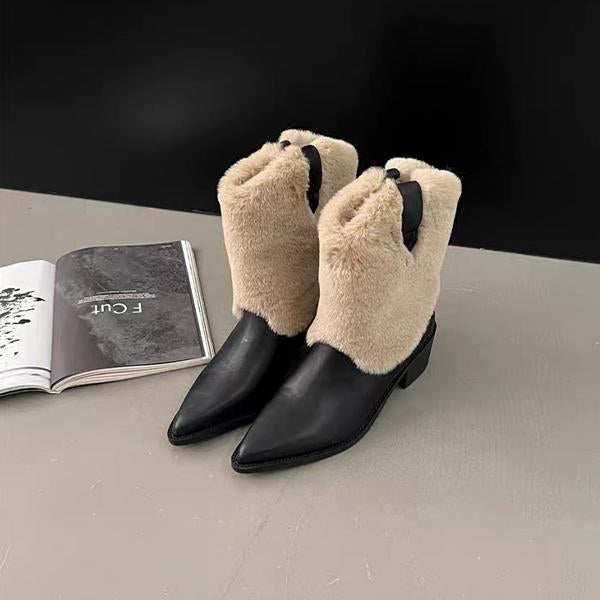 Women's Fashion Plush Warm Block Heel Boots 69991884S