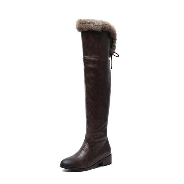 Women's Casual Lace-Up Fur Collar Over-the-Knee Boots 36253265S