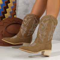 Women's Retro Embroidered Block Heel Mid-calf Western Boots 90411765S