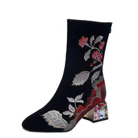 Women's Mid-Calf Fashion Boots with Floral Embroidery 90425393C