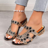 Women's Low Heel Slippers with Rhinestone Embellishments 22122214C