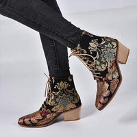 Women's Chunky Heel Embroidered Lace-Up Ankle Boots 09554467C