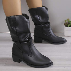 Women's Pointed-Toe Chunky Heel Vintage Stack Boots 31788902C