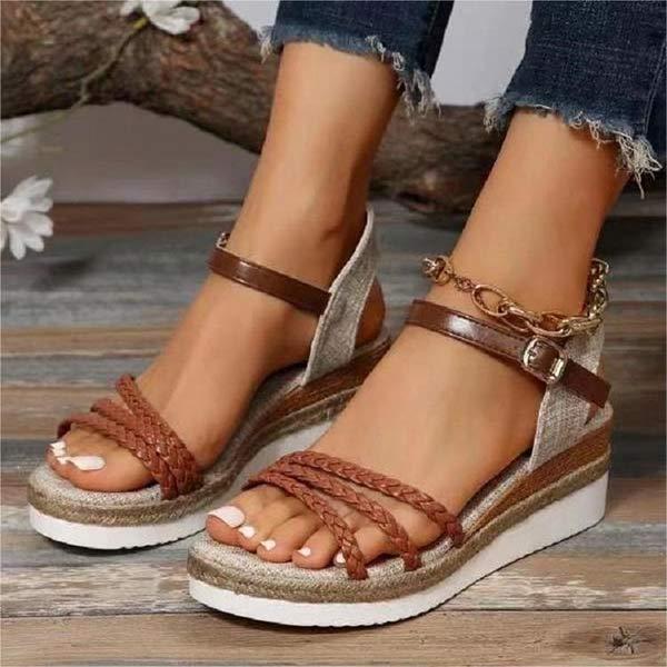Women's Platform Wedge Sandals with Buckled One-Strap 08525091C