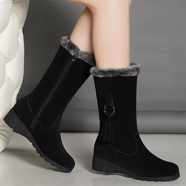 Women's Casual Side Zipper Wedge Mid-Calf Cotton Boots 31788422S