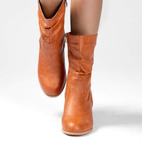 Women's High-Heeled Round-Toe Chunky Heel Martin Boots 25494289C