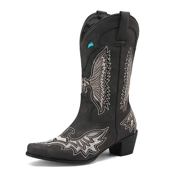 Women's Embroidered Chunky Heel Mid-Calf Cowboy Boots 18518142C