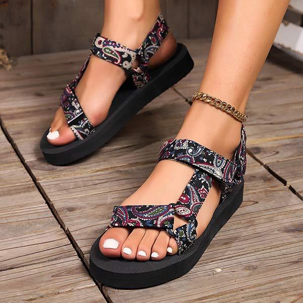 Women's Color Block Velcro Thick-Soled Beach Sandals 86375214C