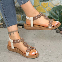 Women's Bohemian Beaded Elastic Strap Flat Sandals 86801231S
