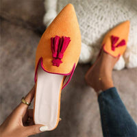 Women's Comfortable Flat Pointed-Toe Mule Slippers with Tassel Accents 89316931C