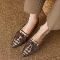 Women's Retro Square Toe Bow Plaid Thick Heel Loafers 85408340S