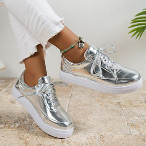 Women's Casual Lace-up Glossy Thick-soled Shoes 45641544S