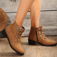 Women's Fashionable Belt Buckle Pointed Toe Ankle Boots 89136836S