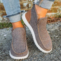 Women's Thickened Mid-Cut Canvas Shoes Casual Fleece Loafers 90324084C