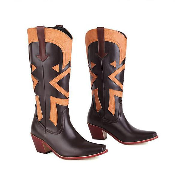 Women's Retro Color Block Chunky Heel Boots 79936754S