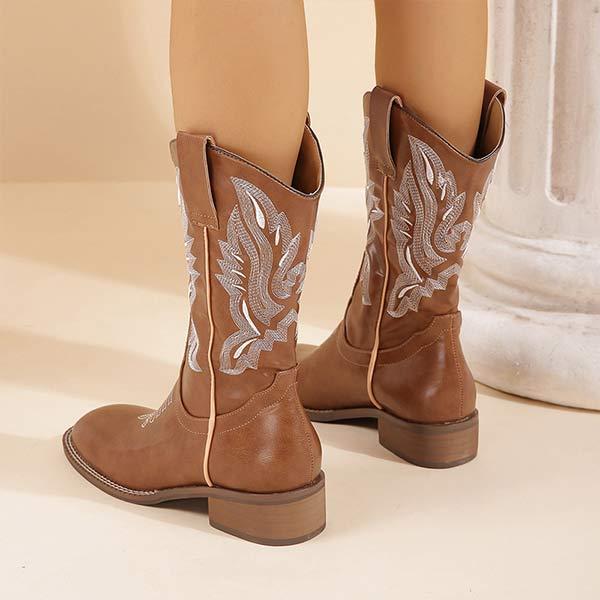 Women'S Block Heel Embroidered Western Cowboy Boots 33620127C
