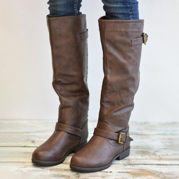 Women's Fashionable Casual Buckle Knee-High Knight Boots 06037407S