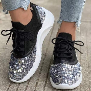 Women's Shimmering Flyknit Breathable Lace-Up Single Shoes 59327632C