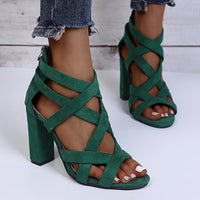 Women's Fashion Cross Strap Chunky Heel Sandals 15534156C