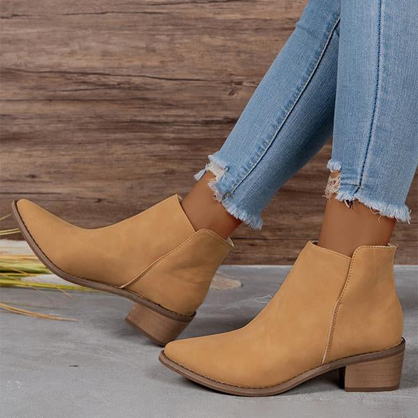 Women's Retro Casual Chunky Heel Ankle Boots 09389313S